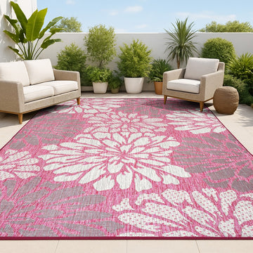 Zinnia Modern Floral Textured Weave Indoor/outdoor Area Rug